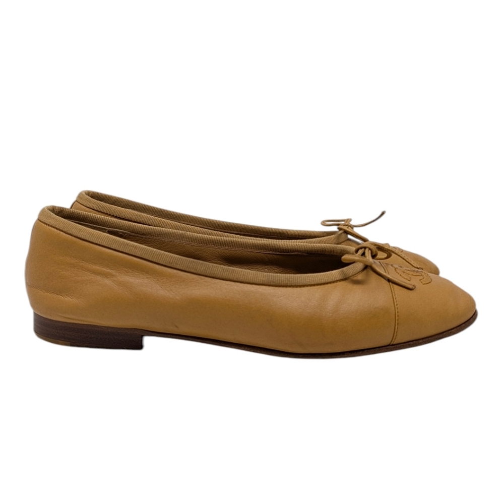 Chanel Ballet Flats Ballerinas CC Logo Cap Toe Nude Beige Tan Leather 36.5 | 6 - Picture 3 of 13
